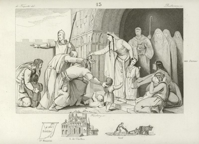 Å gi almisser til de fattige, regjering av Chlothar III, konge av Neustria og Burgund, 7. århundre av French School