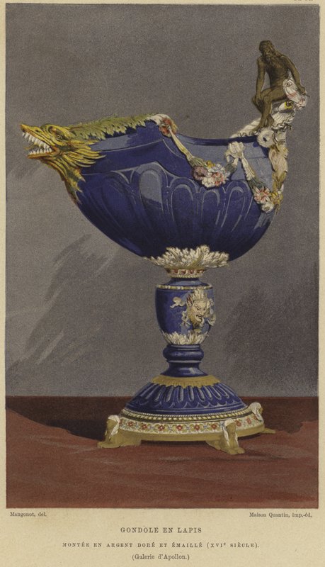 Gondolformet lapis lazuli kopp montert i forgylt og emaljert sølv, 1500-tallet av French School