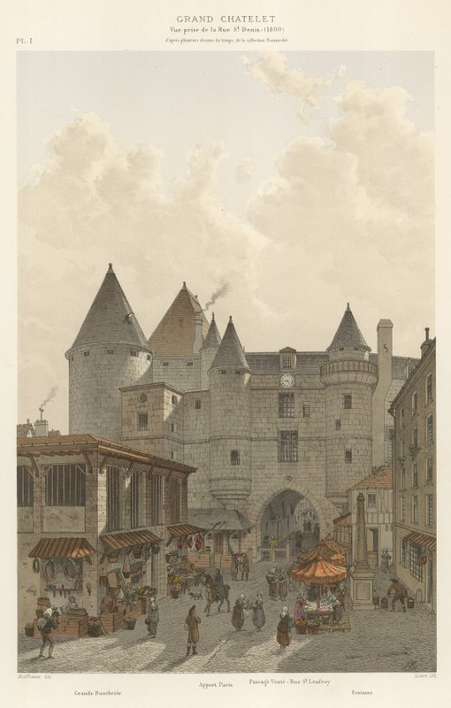 Grand Chatelet, utsikt tatt fra Rue St Denis, 1800 av French School