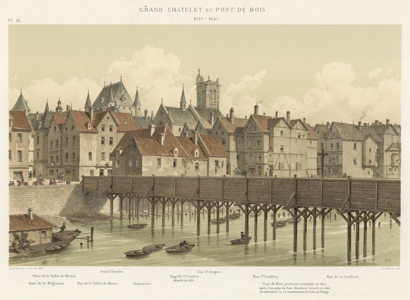 Grand Chatelet og Wooden Bridge, 1621-1645 av French School