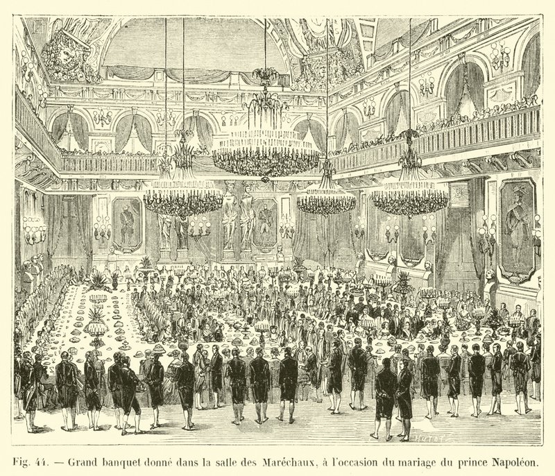 Stor bankett gitt i Salle des Marechaux, i anledning bryllupet til prins Napoleon av French School
