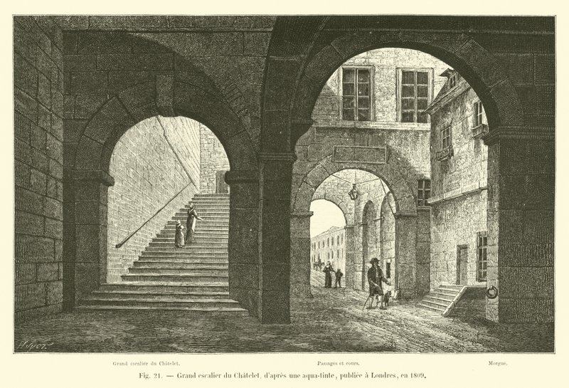 Stor trapp til Chatelet, etter en akvatint, utgitt i London, i 1809 av French School