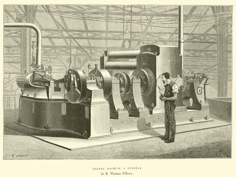 Grande Machine a Lumiere de M Thomas Edison (gravering) av French School