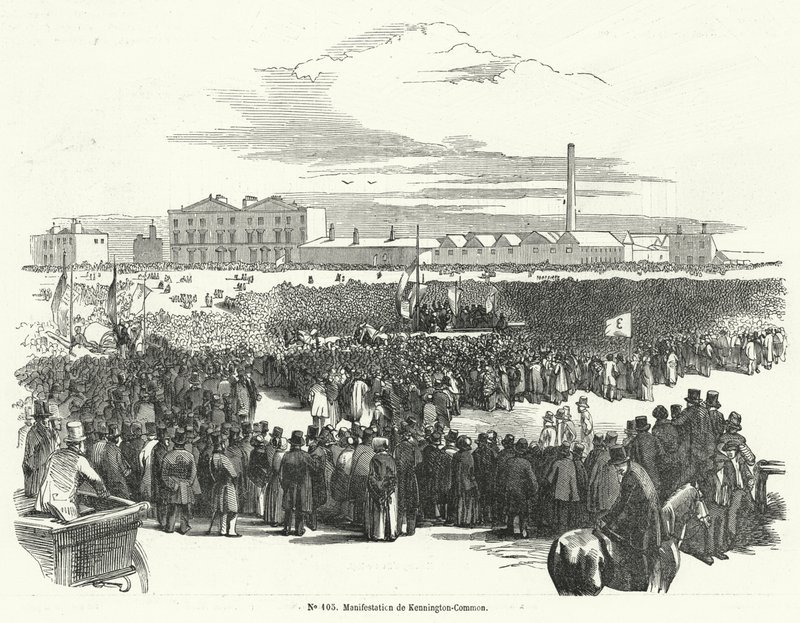 Flott møte om chartistene på Kennington Common, London av French School