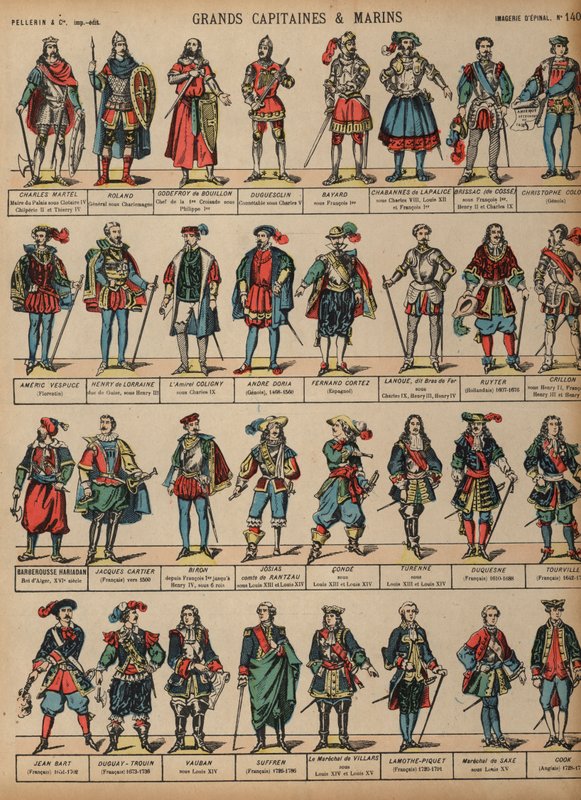 Flotte militærfigurer (farget gravering) av French School