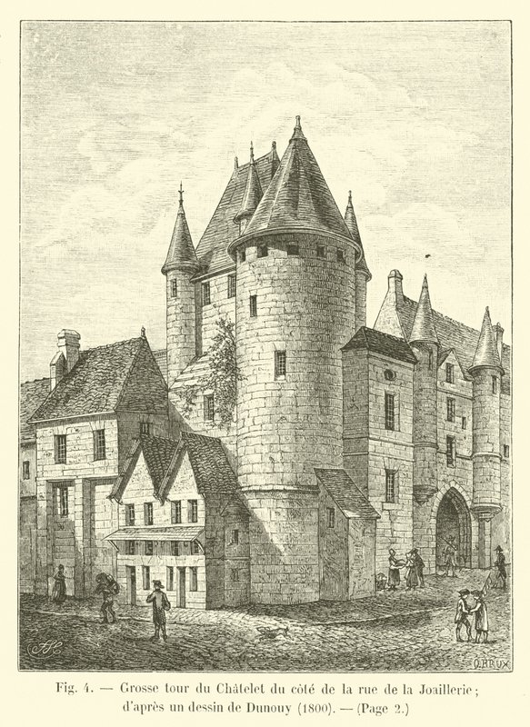 Stort tårn av Chatelet på siden av rue de la Joaillerie; etter en tegning av Dunouy, 1800 av French School