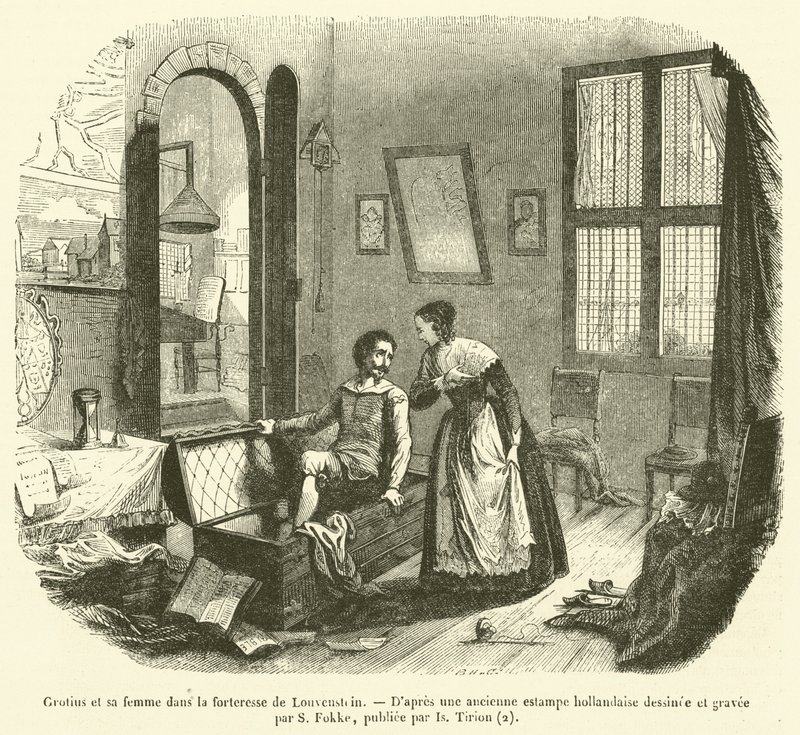 Grotius og hans kone i festningen Louvenstein (gravering) av French School