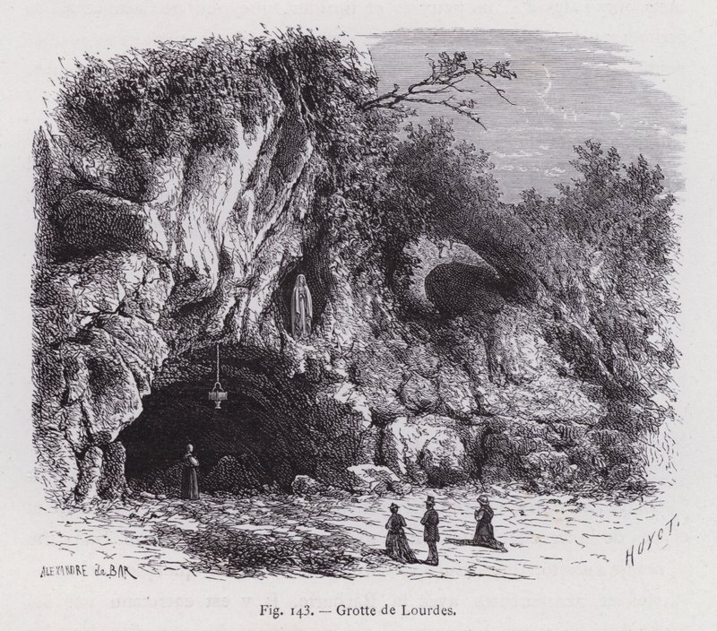 Lourdes grotte (gravering) av French School