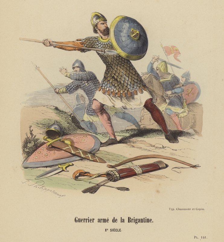 Warrior Weapon of the Brigantine, Xe Siecle (farget gravering) av French School