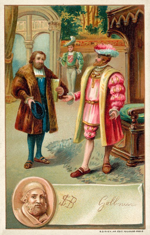 Hans Holbein med kong Henry VIII (chromolitho) av French School