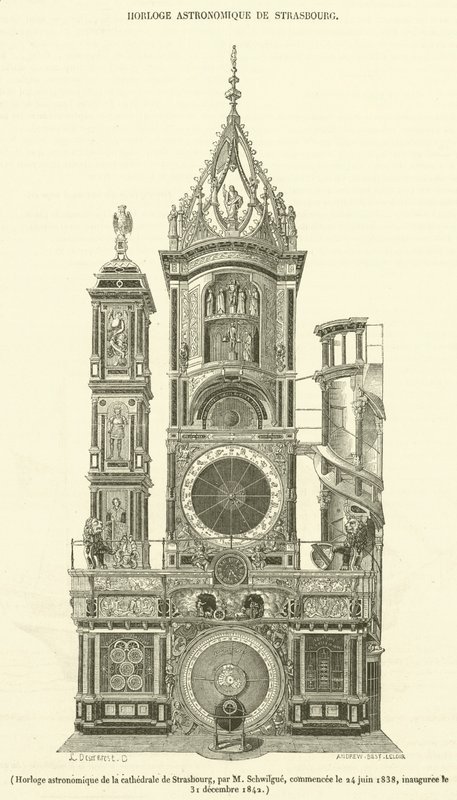 Astronomisk klokke fra Strasbourg katedral (gravering) av French School