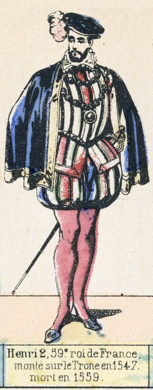 Henri 2, 59. konge av Frankrike, besteg tronen i 1547, døde i 1559 (farget gravering) av French School