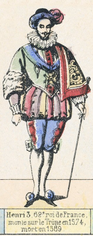 Henri 3, 62. konge av Frankrike, besteg tronen i 1574, døde i 1589 (farget gravering) av French School