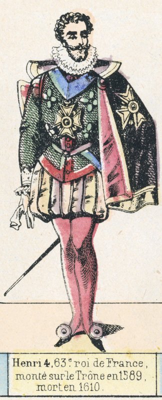 Henri 4, 63. konge av Frankrike, besteg tronen i 1589, døde i 1610 (farget gravering) av French School