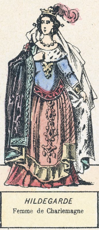Hildegard, Karl den Stores kone (farget gravering) av French School