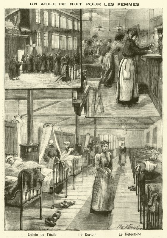 Hjemløse krisesenter for kvinner i Paris (gravering) av French School