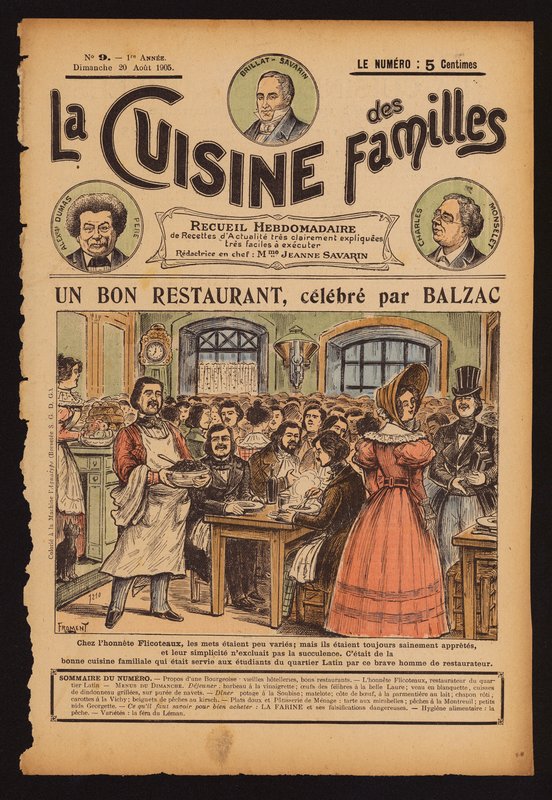 Honore de Balzac spiser på Flicoteaux, restaurant i Paris (farget gravering) av French School