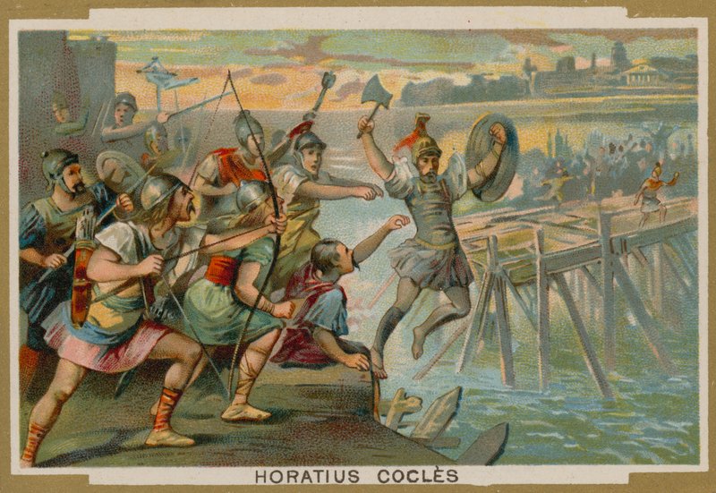 Horatius Cocles , romersk soldat, forsvarte Pons Sublicius mot den invaderende hæren til kongen av Clusium, 6. århundre f.Kr. av French School
