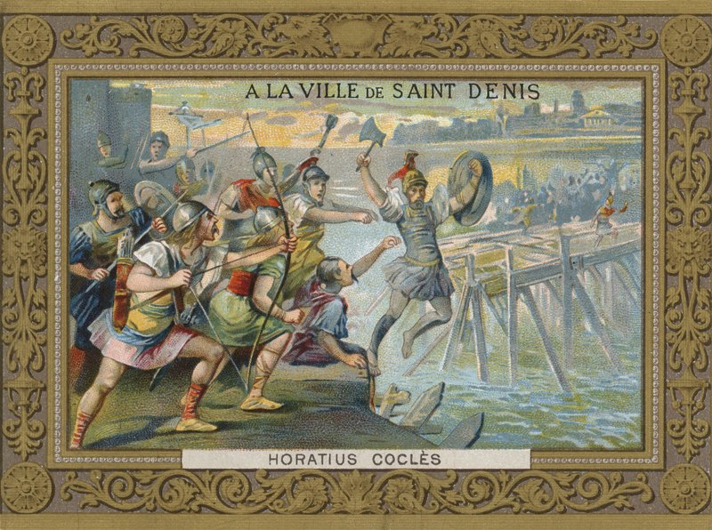 Horatius Cocles kaster seg i elven Tiberen, 6. århundre f.Kr av French School