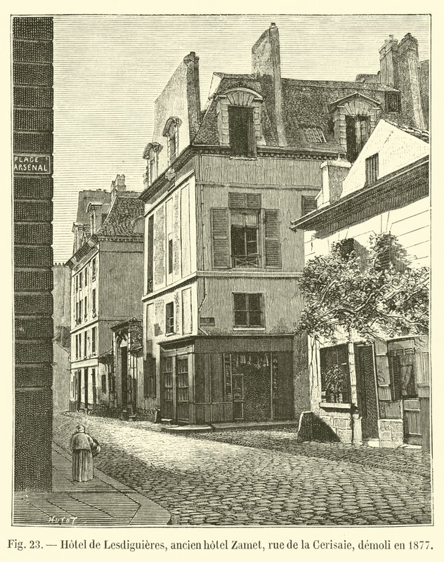 Hotel de Lesdiguieres, tidligere hotell Zamet, rue de la Cerisaie, revet i 1877 av French School