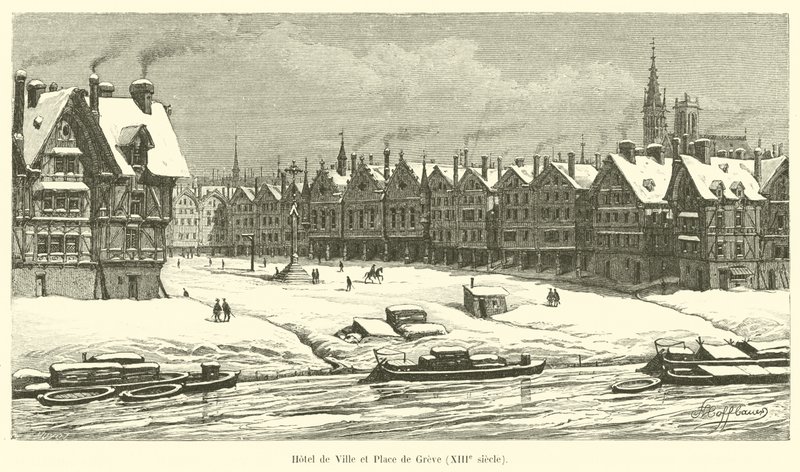 Rådhus og Place de Greve, 1200-tallet av French School
