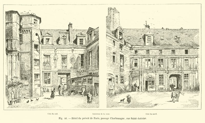 Hotel du prevot i Paris, passasje Charlemagne, rue Saint-Antoine av French School
