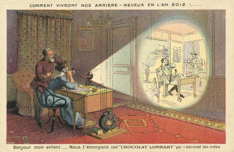 Hvordan folk vil leve i 2012 (farge litho) av French School