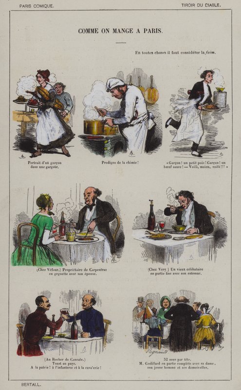 Hvordan man spiser i Paris (farge litho) av French School