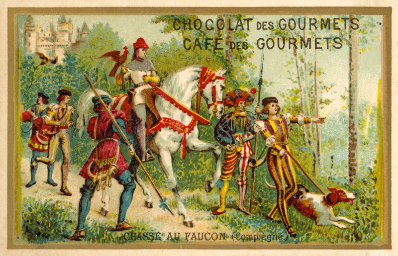 Jakt med falker, Compiegne, Frankrike (chromolitho) av French School