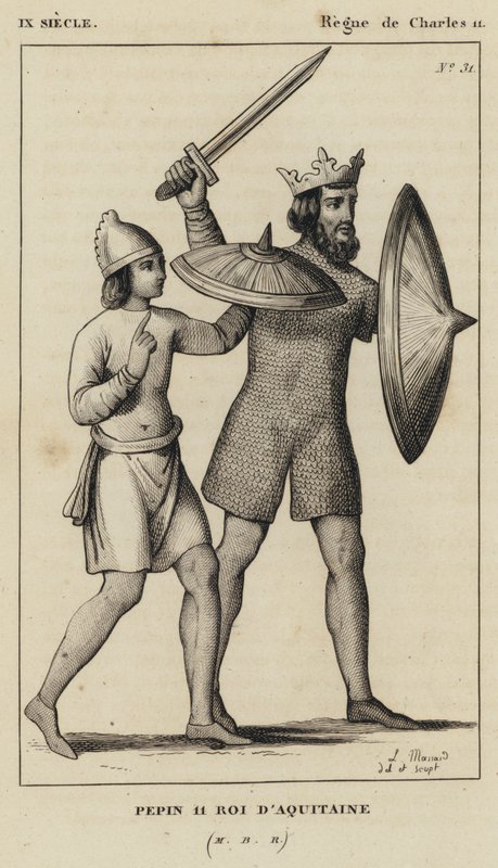 IX Century, Reign of Charles II, Pepin II, King of Aquitaine (gravering) av French School