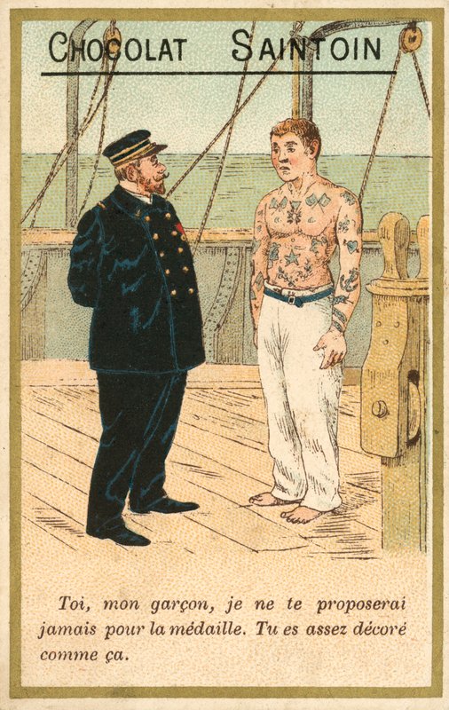 Jeg vil aldri foreslå deg for en medalje, gutten min, du er dekorert nok allerede (chromolitho) av French School