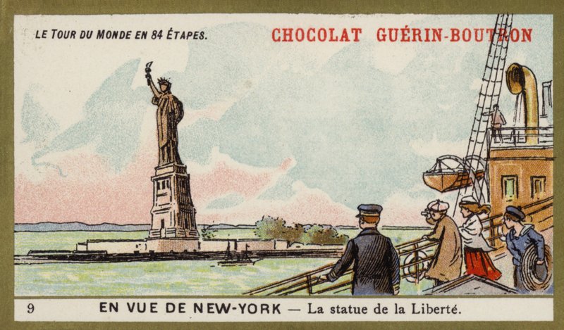I sikte av New York - Frihetsgudinnen (chromolitho) av French School