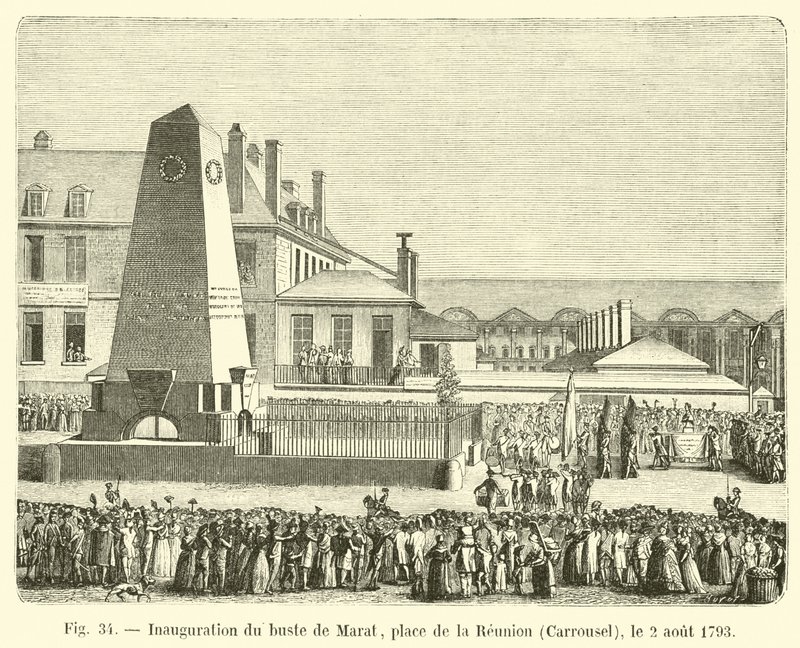 Innvielse av bysten av Marat, Place de la Réunion, Carrousel, 2. august 1793 av French School