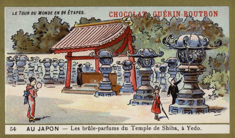 Røkelsesbrennere av Temple of Shiba i Edo, Japan (chromolitho) av French School