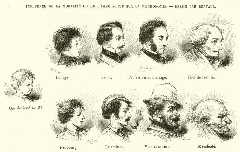 Påvirkning av moral eller umoral på fysiognomi (gravering) av French School
