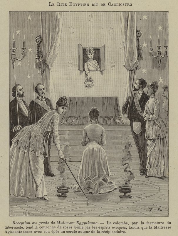 Innvielse av en elskerinne av Egypt i den egyptiske ritualen (gravering) av French School