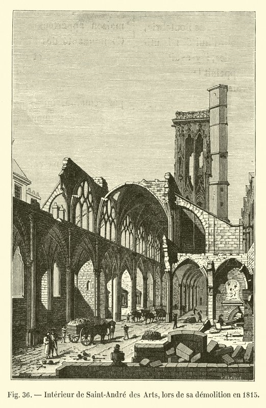 Interiør i Saint-Andre des Arts, under rivingen i 1815 av French School