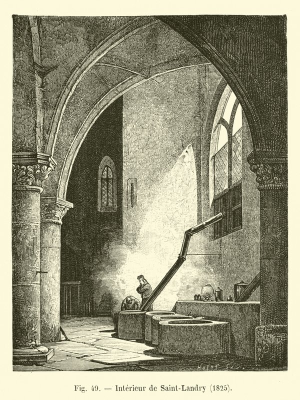 Interiør i Saint-Landry, 1825 av French School
