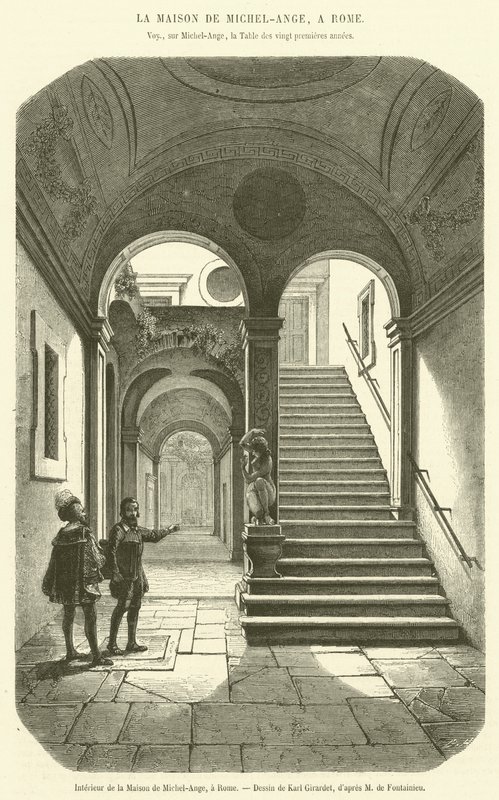 Interiør i Michelangelos hus, Roma (gravering) av French School