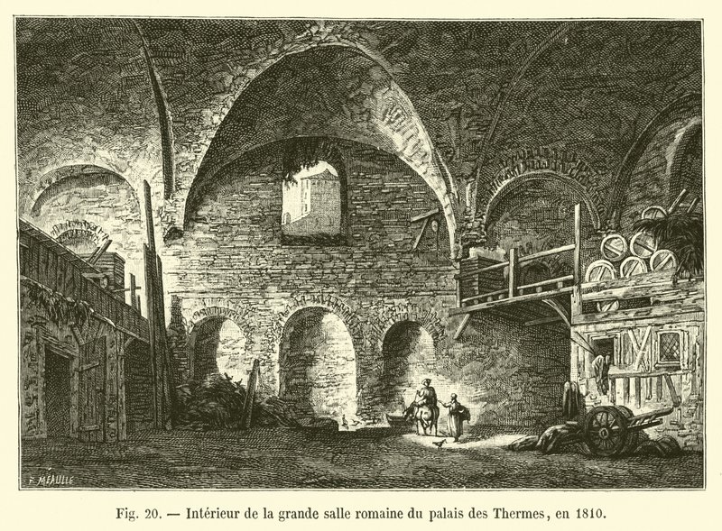 Interiør i den store romerske salen til Palais des Thermes, i 1810 av French School