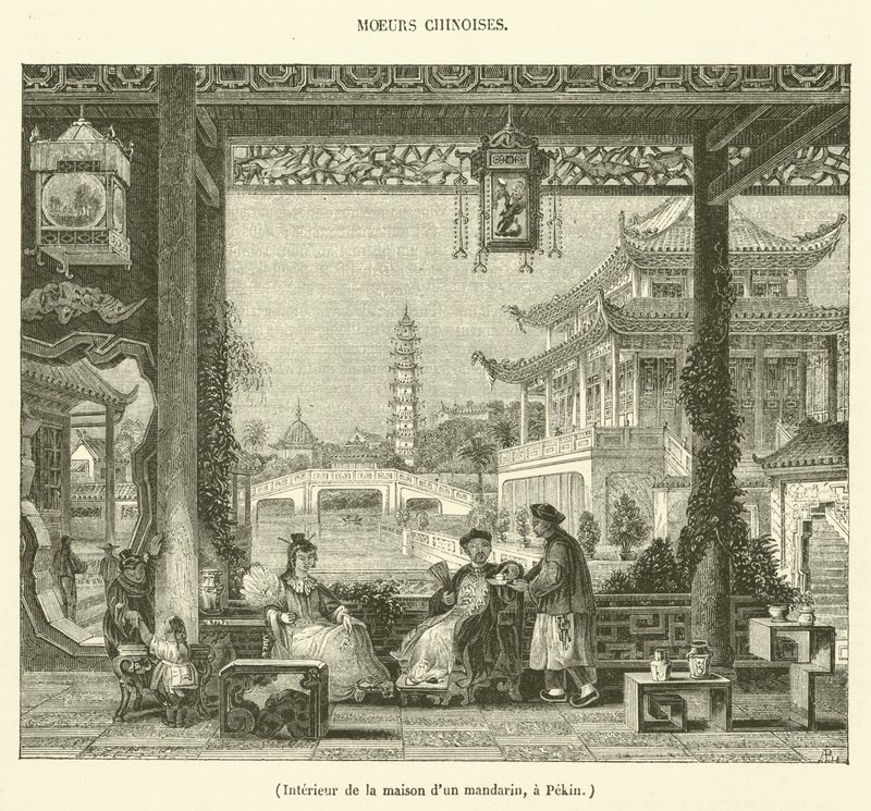 Interiør i huset til en mandarin i Beijing (gravering) av French School
