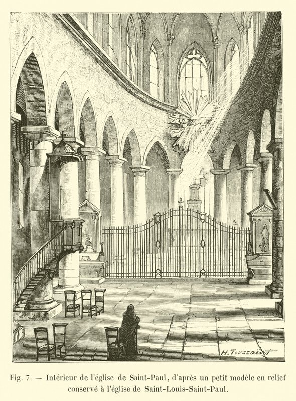 Interiør av kirken Saint-Paul, fra en liten modell i relieff bevart i kirken Saint-Louis-Saint-Paul av French School