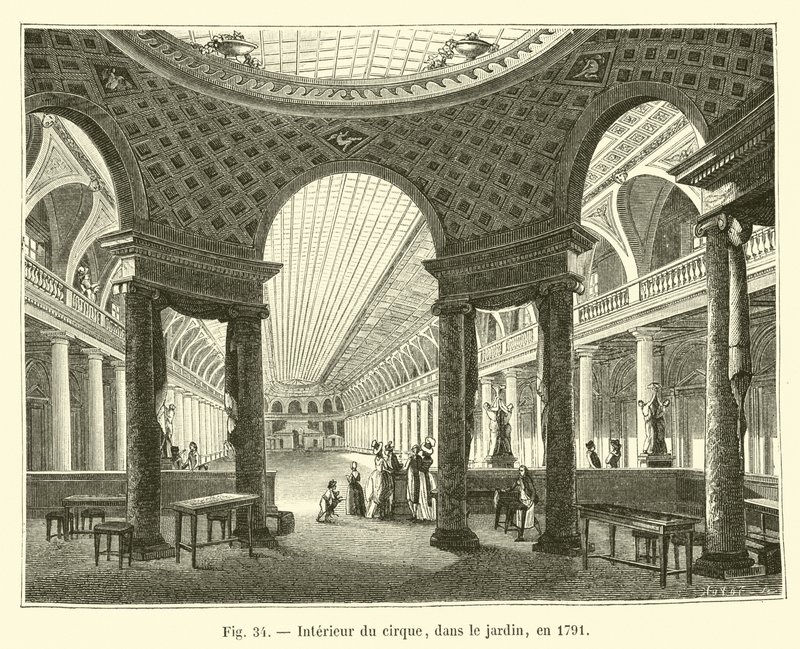Interiør i sirkuset, i hagen, i 1791 av French School