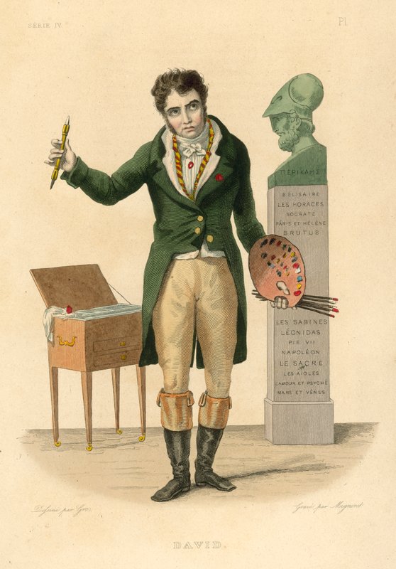 Jacques-Louis David (farget gravering) av French School