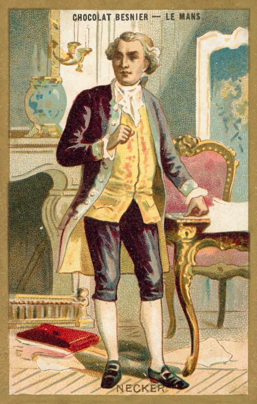 Jacques Necker , sveitsiskfødt fransk bankmann og statsmann (chromolitho) av French School