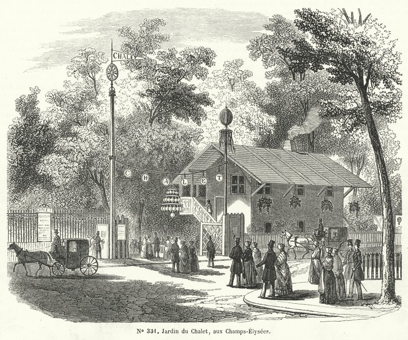 Garden of the Chalet, Champs Elysees, Paris (gravering) av French School