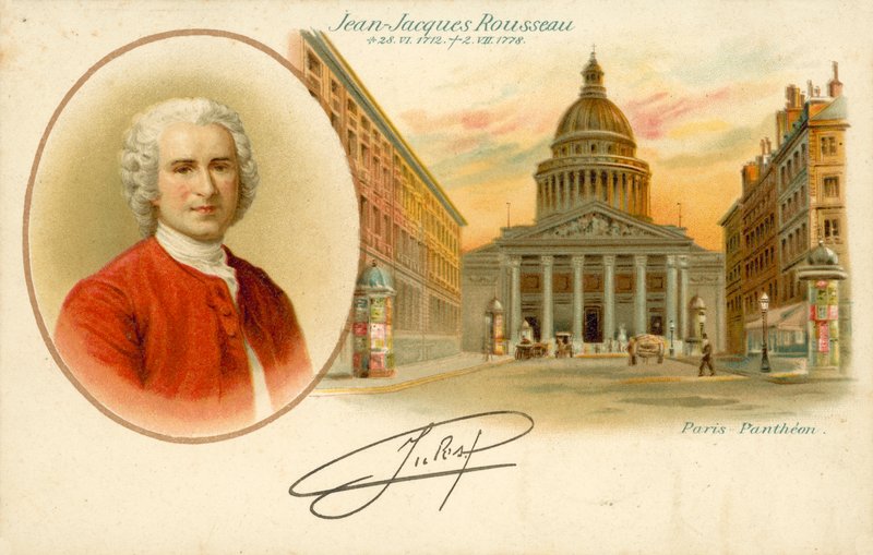 Jean-Jacques Rousseau, Paris Pantheon (farge litho) av French School