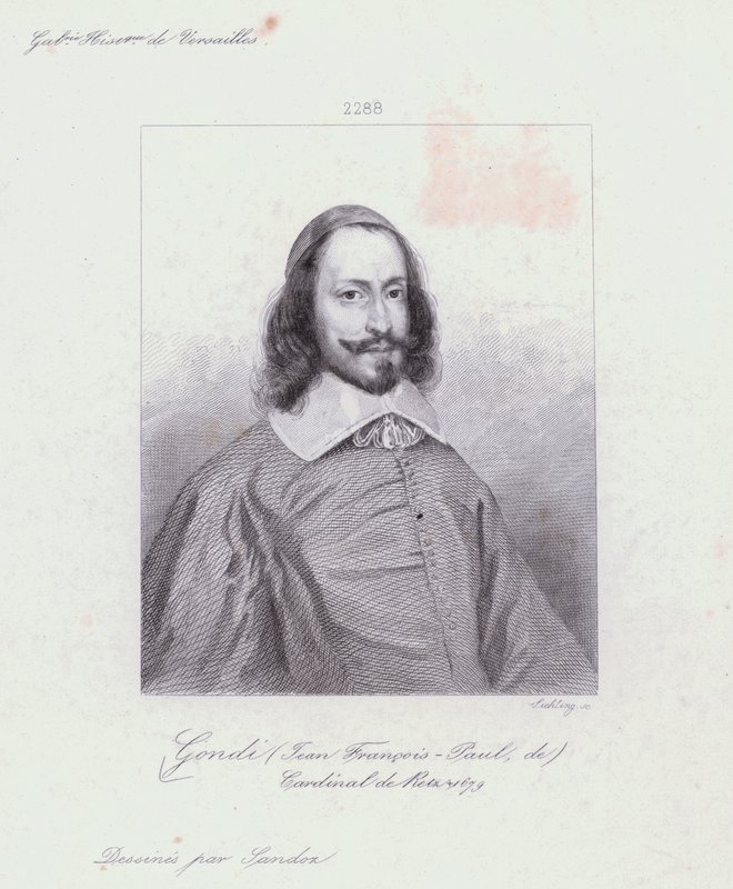 Jean Francois Paul de Gondi, kardinal de Retz, fransk prest og agitator i borgerkrigen i Fronde (gravering) av French School