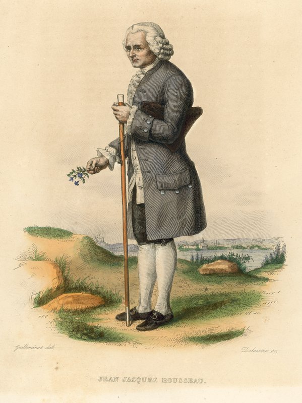 Jean Jacques Rousseau (farget gravering) av French School
