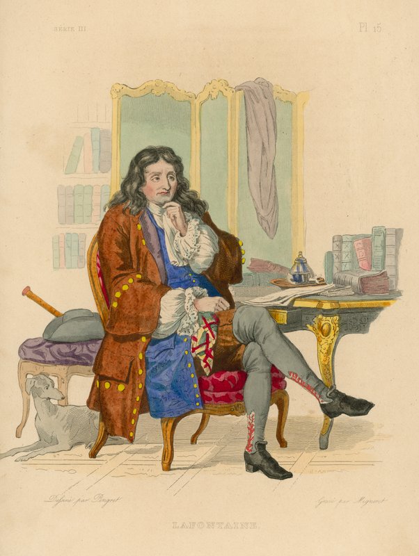 Jean de la Fontaine (farget gravering) av French School